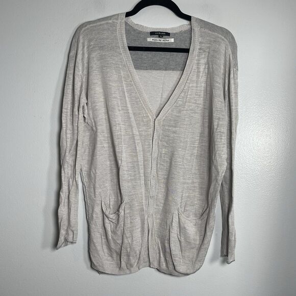 PAS DE CALAIS Cardigan Sweater Small Gray Beige Neutral Quiet Luxury Silk Linen - Picture 1 of 8